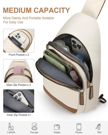 HOTCapolo Sling Bag for Women Men Waterproof Crossbody Bags for Women Trendy Casual Fanny Pack with Convertible Shoulder Strap Chest Bag for Travel Hiking(Beige, Medium)