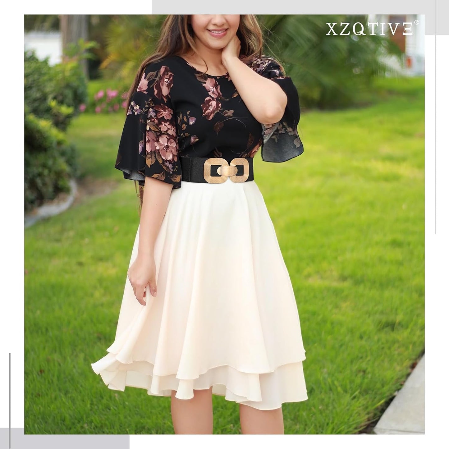 HOTXZQTIVE Women Wide Elastic Belts for Dress Fashion Stretchy Waist Belts for Ladies with Gold Buckle