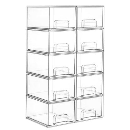 HOTVtopmart 4 Pack Small Clear Stackable Storage Drawers,Acrylic Bathroom Makeup Organizer,Plastic Storage Bins for Vanity, Undersink, Kitchen Cabinets, Pantry, Home Organization