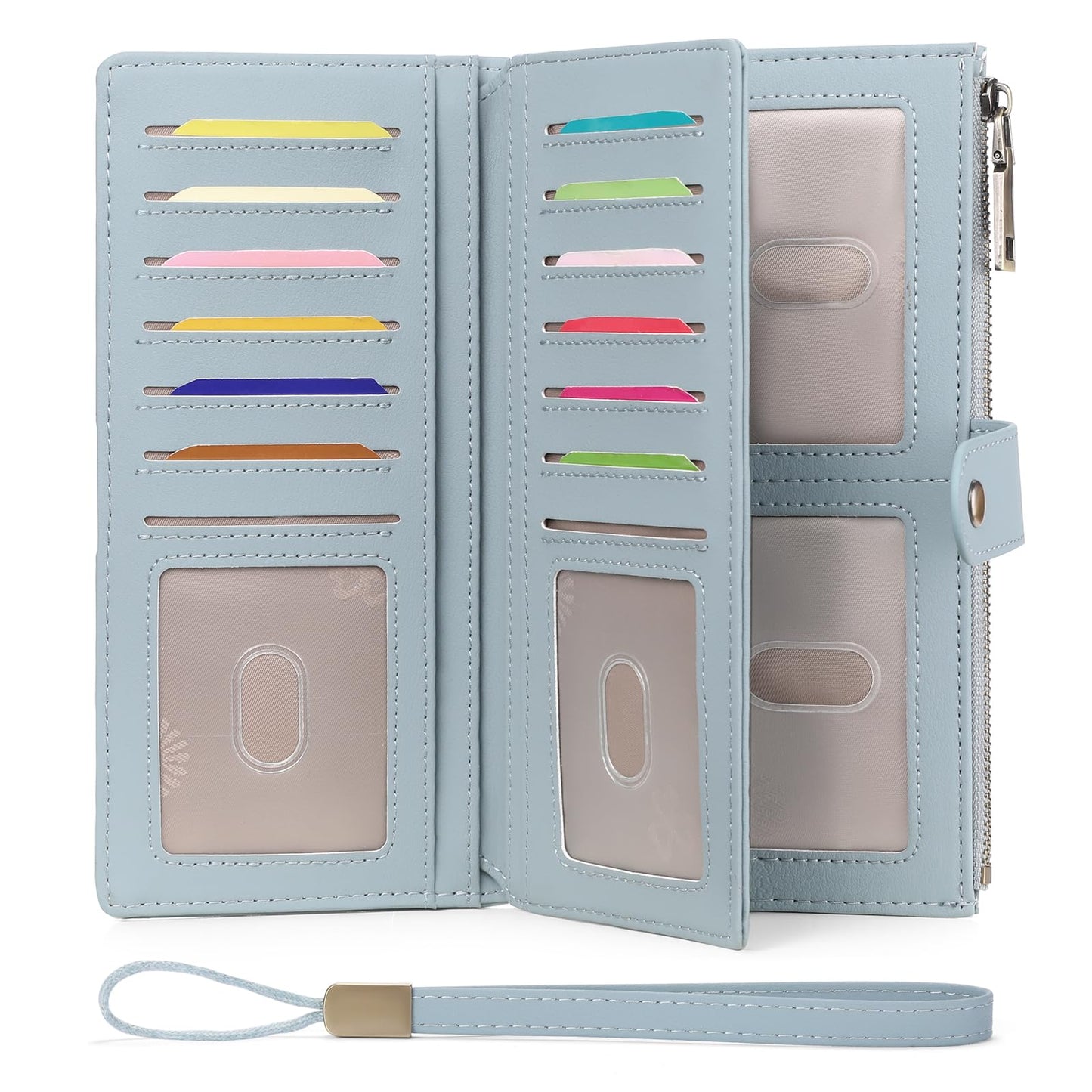 HOTGAEKEAO Womens Wallet RFID Blocking Large Capacity Vegan Leather Card Holder Wristlet Clutch with 32 Card Slots 4 ID Windows