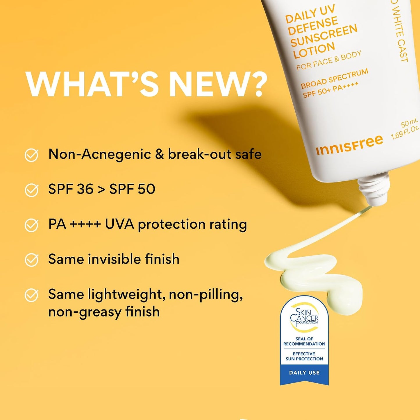 HOTinnisfree Daily UV Defense SPF 50+ PA++++ Korean Face & Body Sunscreen, Broad Spectrum, Invisible Finish, No White Cast, Lightweight, Hydrating