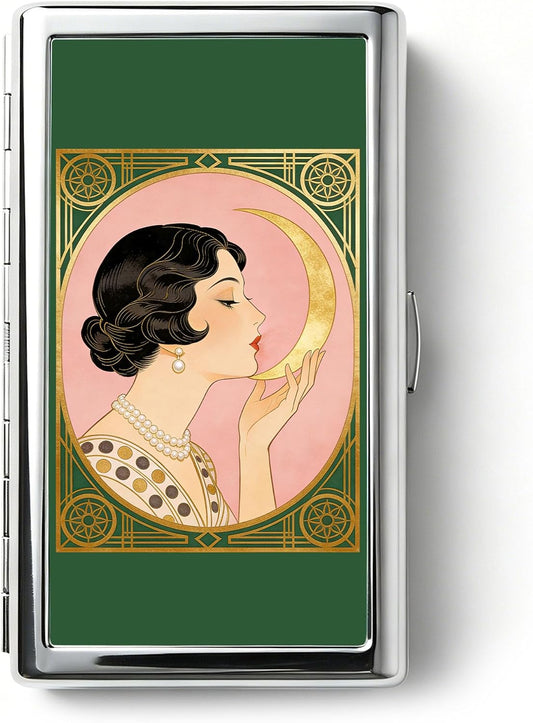 HOTVintage Art Deco Versatile Card & Cash Case, Slim Metal Wallet for Women Men Credit ID Business Cards (#A)
