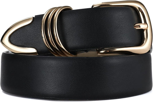 HOTRISANTRY Women's Leather Belts with Gold Buckle Fashion Leather Waist Belt Elegant Ladies Belts for Jeans Gifts for Women