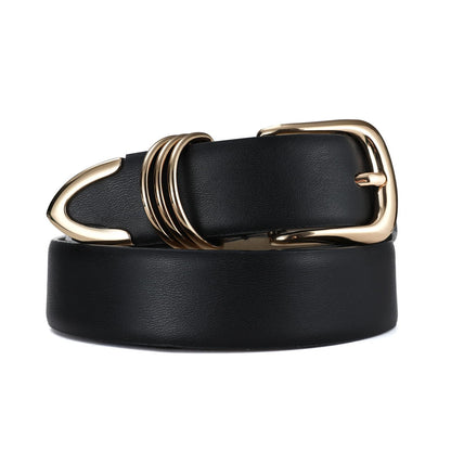 HOTRISANTRY Women's Leather Belts with Gold Buckle Fashion Leather Waist Belt Elegant Ladies Belts for Jeans Gifts for Women