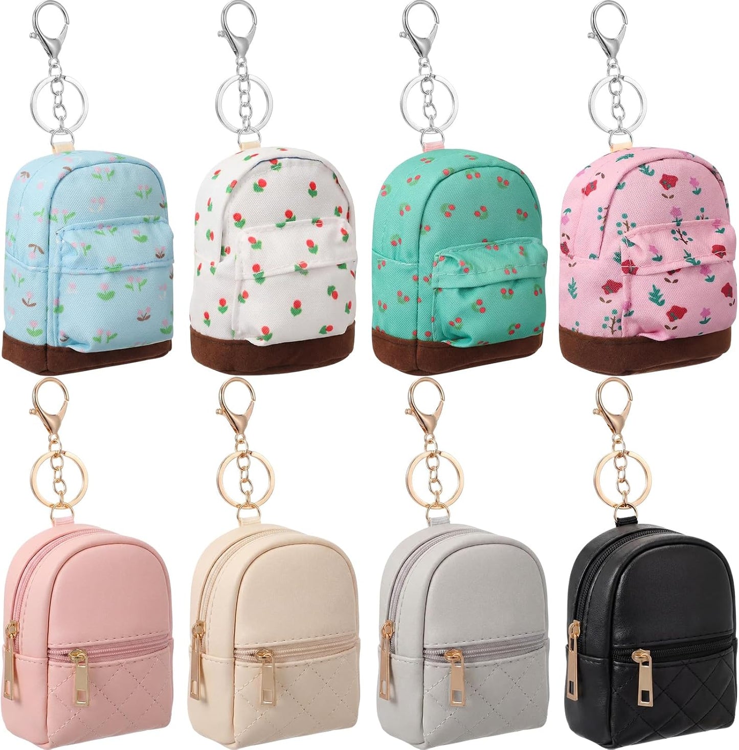 HOTHsei 8 Pcs Mini Backpack Keychain Coin Purse Tiny Key Chain Cute Cosmetic Bag Small Wallets Mini Valentines Gifts for Women Multi Pocket Card Holder Small Items Cable Organizer Zipper Pouch