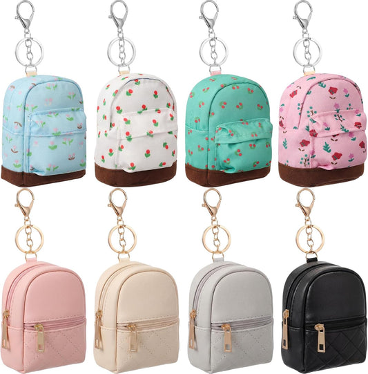 HOTHsei 8 Pcs Mini Backpack Keychain Coin Purse Tiny Key Chain Cute Cosmetic Bag Small Wallets Mini Valentines Gifts for Women Multi Pocket Card Holder Small Items Cable Organizer Zipper Pouch