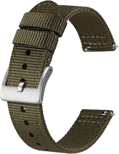 HOTBISONSTRAP Men’s Nylon Watch Bands, Two-Piece Military Watch Straps, Quick Release, Brushed Buckle, Band Width 18mm 19mm 20mm 22mm