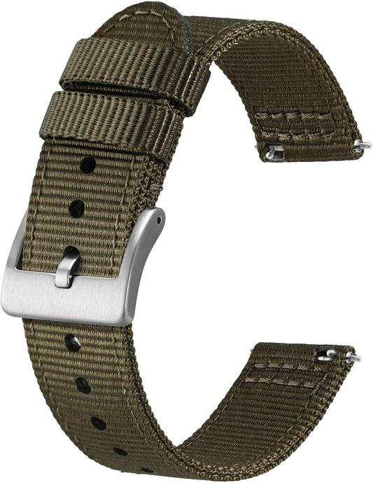 HOTBISONSTRAP Men’s Nylon Watch Bands, Two-Piece Military Watch Straps, Quick Release, Brushed Buckle, Band Width 18mm 19mm 20mm 22mm