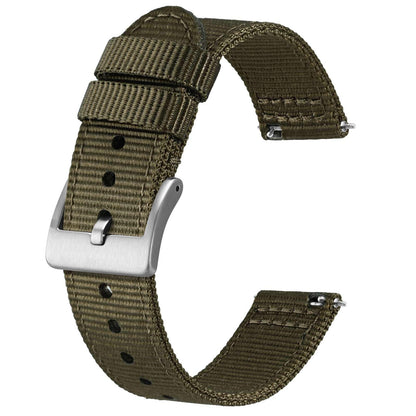 HOTBISONSTRAP Men’s Nylon Watch Bands, Two-Piece Military Watch Straps, Quick Release, Brushed Buckle, Band Width 18mm 19mm 20mm 22mm