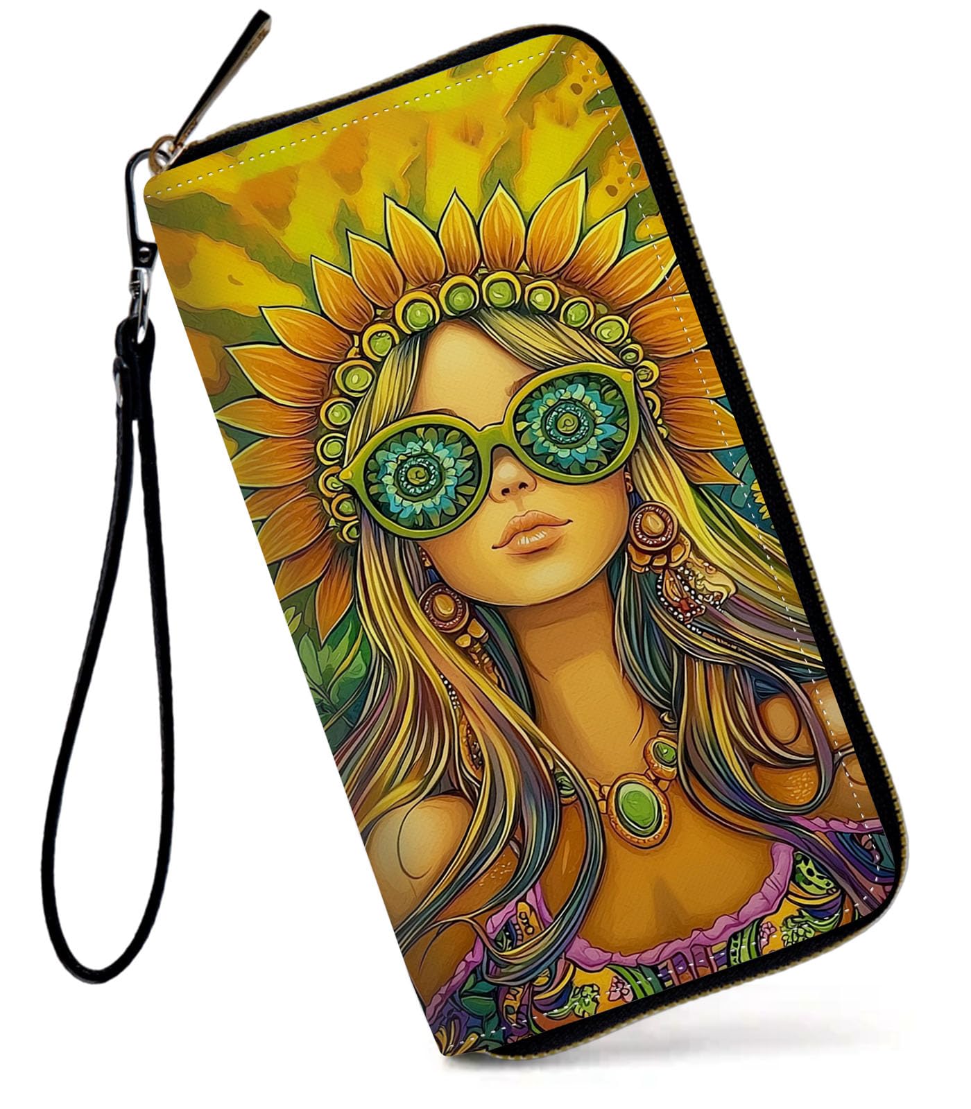 HOTWomens Wallet, Large Capacity RFID Blocking PU Leather Wristlet Wallets for Women Ladies Men Credit Card Holder Zipper Wallet Phone Holder Clutch Travel Purse, Art Moon Starry Night