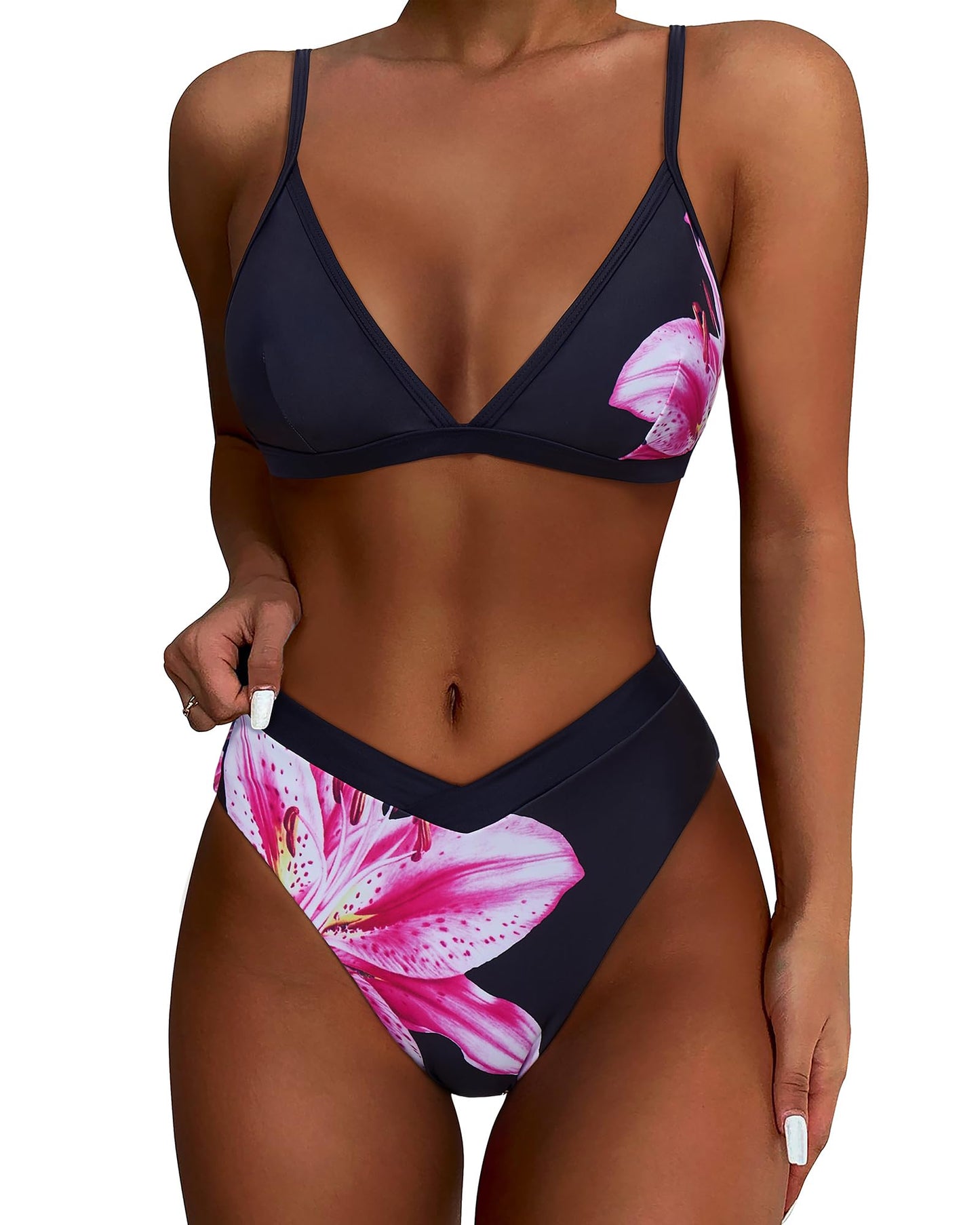 HOTSUUKSESS Women Triangle High Cut Bikini Sets Sexy High Waisted 2 Piece Swimsuit