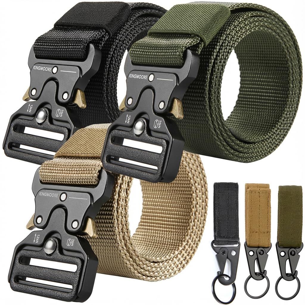 HOTKingMoore 3 Pack Tactical Belt for EDC Battle Military Utility Combat Gear with Heavy-Duty Quick-Release Metal Buckle