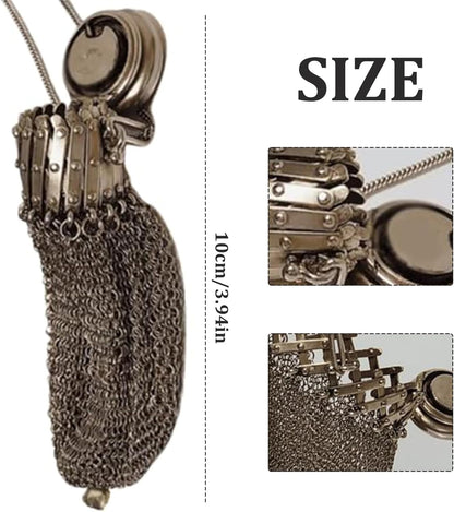 HOTVintage Wallets For Women,Coin Purse Vintage 1920's English Victorian Metal Mesh Coin Bag with Twist Lid Gate Top & Chian Double Mesh Antique Change Purse