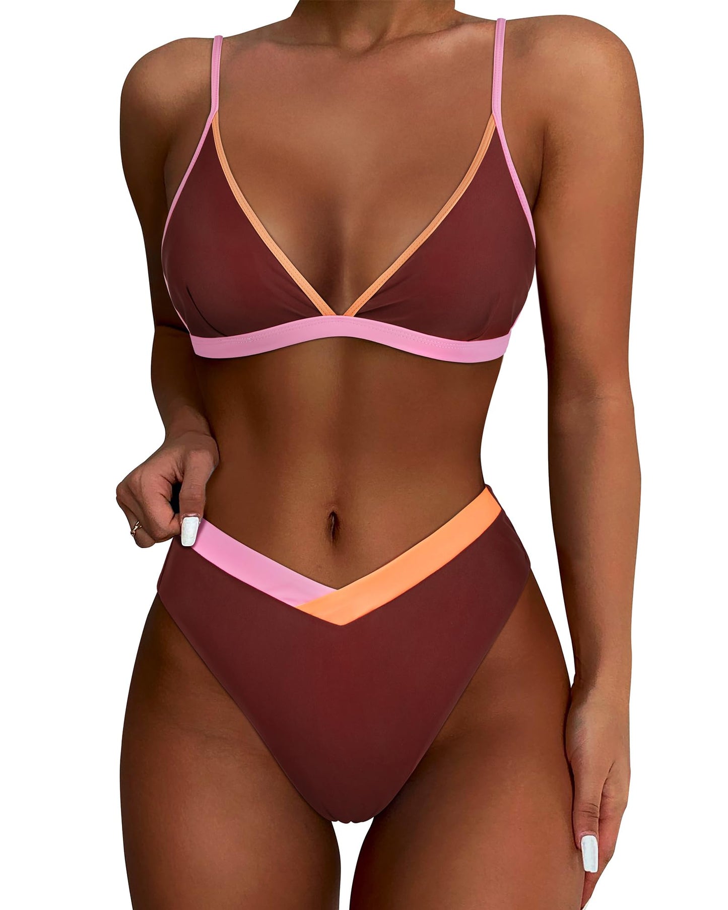 HOTSUUKSESS Women Triangle High Cut Bikini Sets Sexy High Waisted 2 Piece Swimsuit