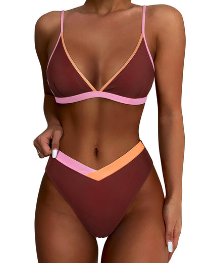 HOTSUUKSESS Women Triangle High Cut Bikini Sets Sexy High Waisted 2 Piece Swimsuit