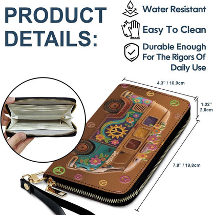 HOTFloral Hippie Van - Personalized Hippie Leather Long Wallet