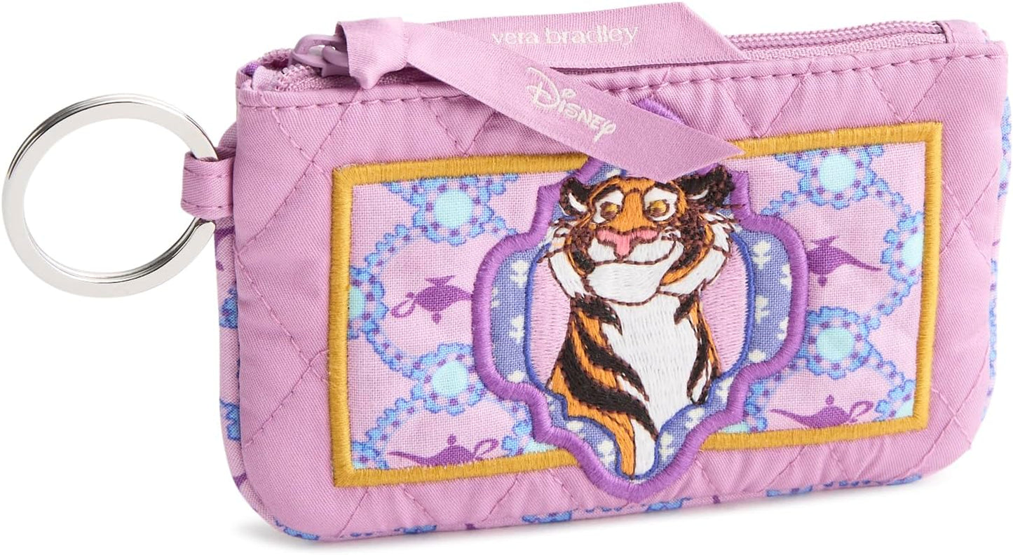 HOTVera Bradley Women's Disney Premium Cotton Zip ID Case – Small Wallet & Credit Card Holder – Jasmine Medallion Smoky Grape