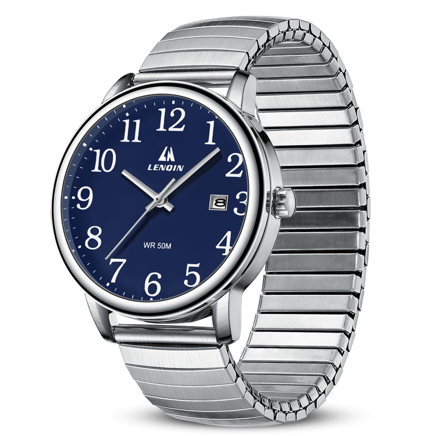 HOTLN LENQIN Mens Watches Easy Read Analog Quartz Sport Waterproof Watch for Men with Date and 38mm Stainless Steel Expansion Band