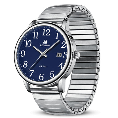 HOTLN LENQIN Mens Watches Easy Read Analog Quartz Waterproof Watch for Men | Sport watch with Date and 38mm Stainless Steel Expansion Band,3ATM Daily Waterproof, Minimalist Business Style