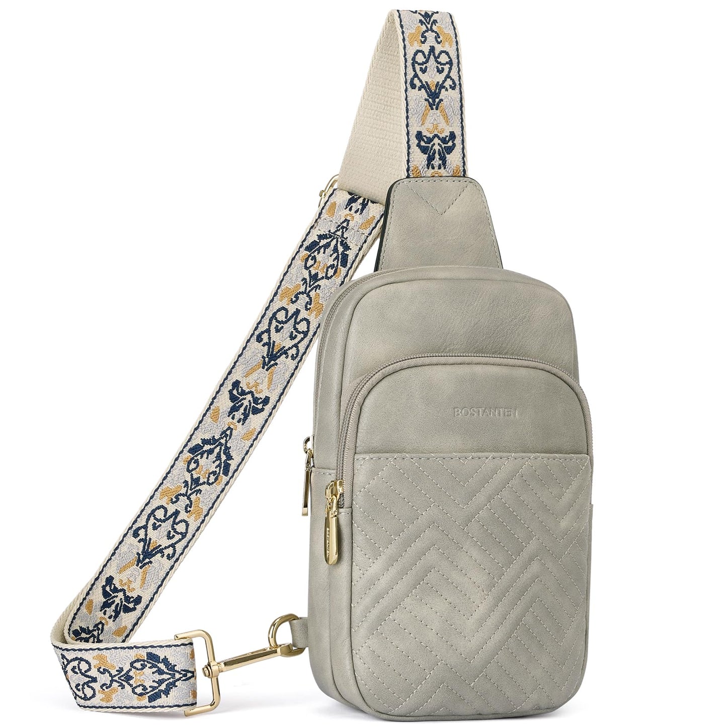 HOTBOSTANTEN Sling Bag Quilted Crossbody Bags for Women Cross Body Purse Leather Fanny Pack with Adjustable Guitar Strap