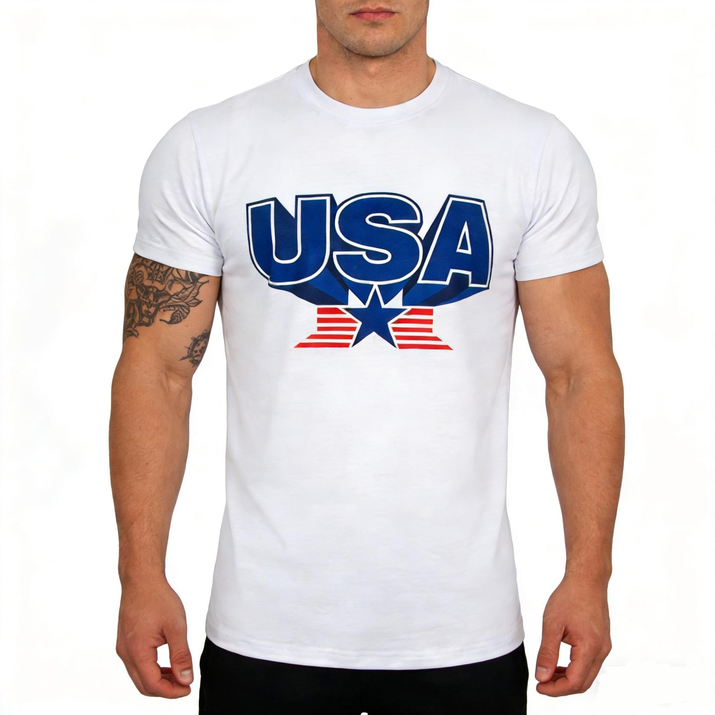 HOTMen's Short Sleeve Patriotic American Design with Eagle and Flag Premium T-Shirt