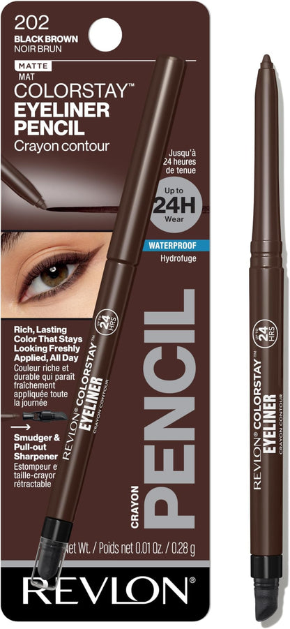HOTRevlon ColorStay Pencil Waterproof Eyeliner, Smudge-Proof, Eye Makeup with Built-In Sharpener, Long-Lasting, Matte Finish, 201 Black, 2 pack