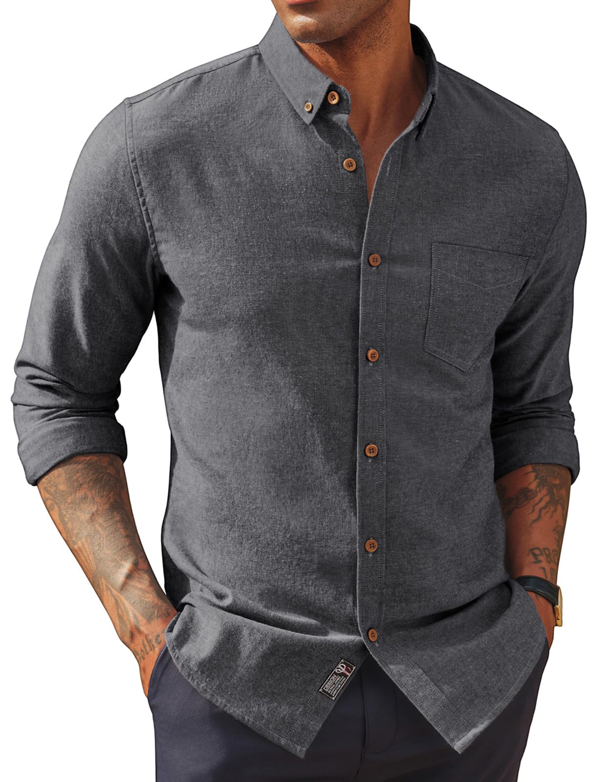 HOTPJ PAUL JONES Mens Classic Fit Linen Shirts Long Sleeve Button Down Business Casual Shirts