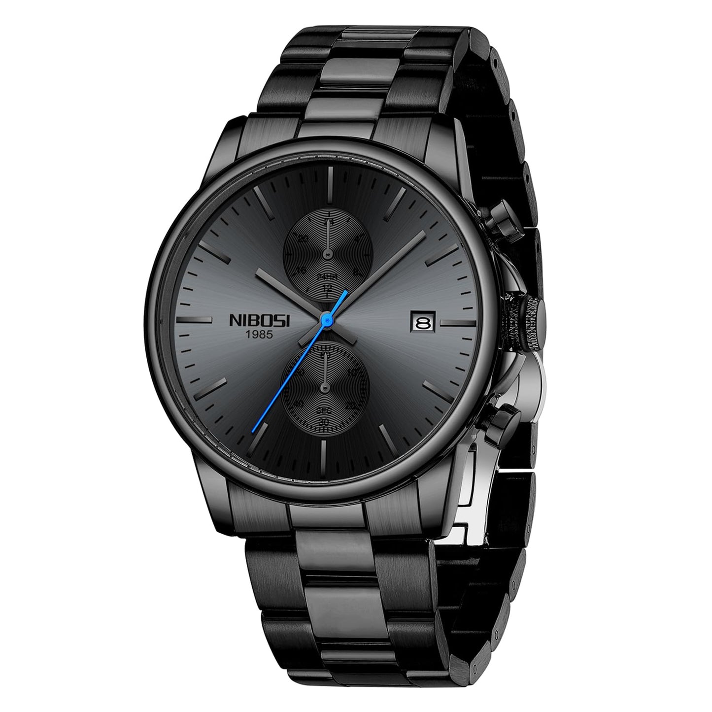 HOTNIBOSI Men Watches Analog Quartz Stainless Steel Black Watches for Men Waterproof Business Classic Watch with Day and Date Display Wrist Watch for Work and Casual Wear