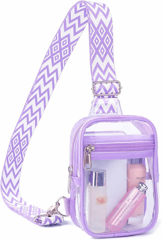 HOTMini Clear Crossbody Bag Stadium Approved | Cute Transparent Phone Purse with Adjustable Patterned Strap for Concerts, Festivals & Sports - Purple
