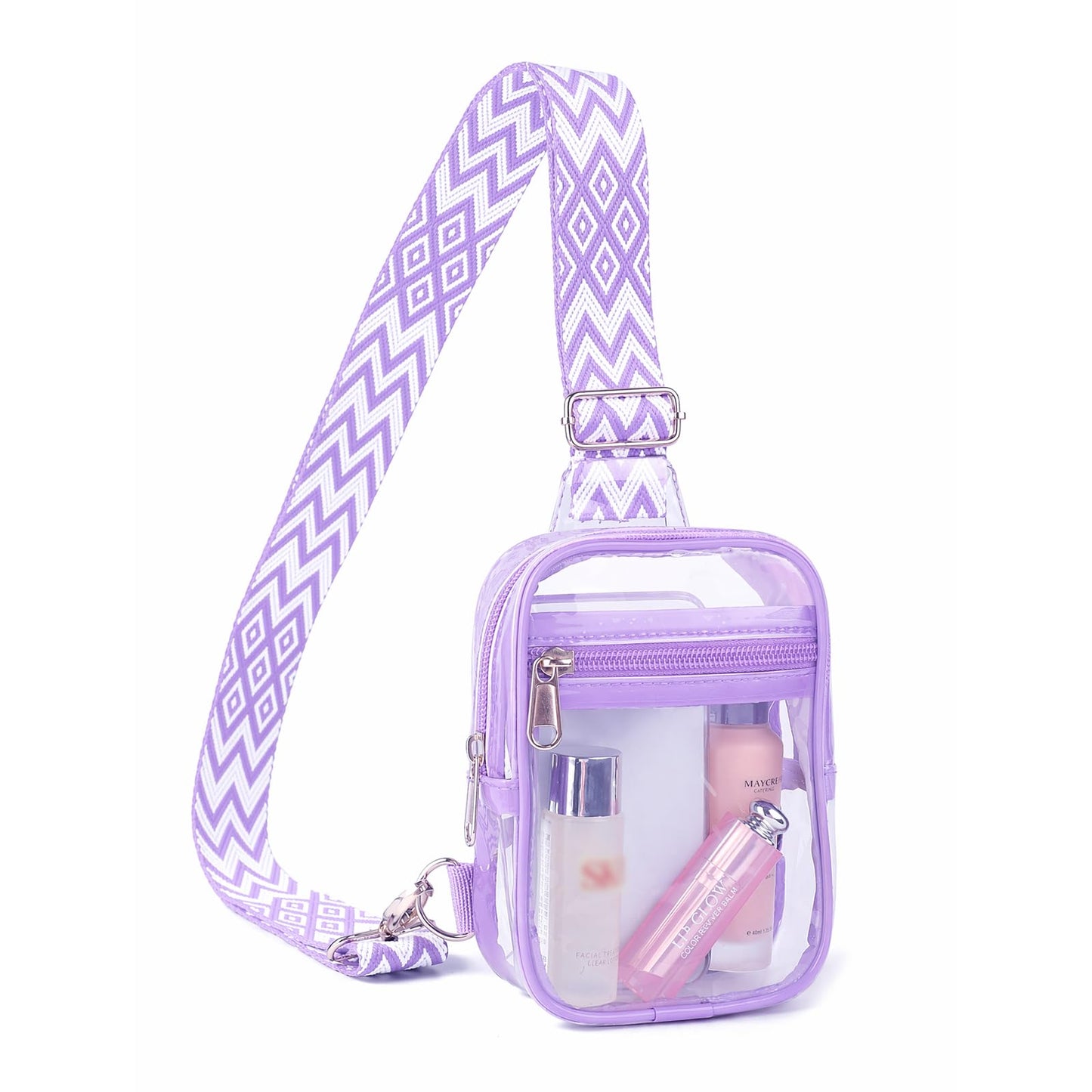 HOTMini Clear Crossbody Bag Stadium Approved | Cute Transparent Phone Purse with Adjustable Patterned Strap for Concerts, Festivals & Sports - Purple
