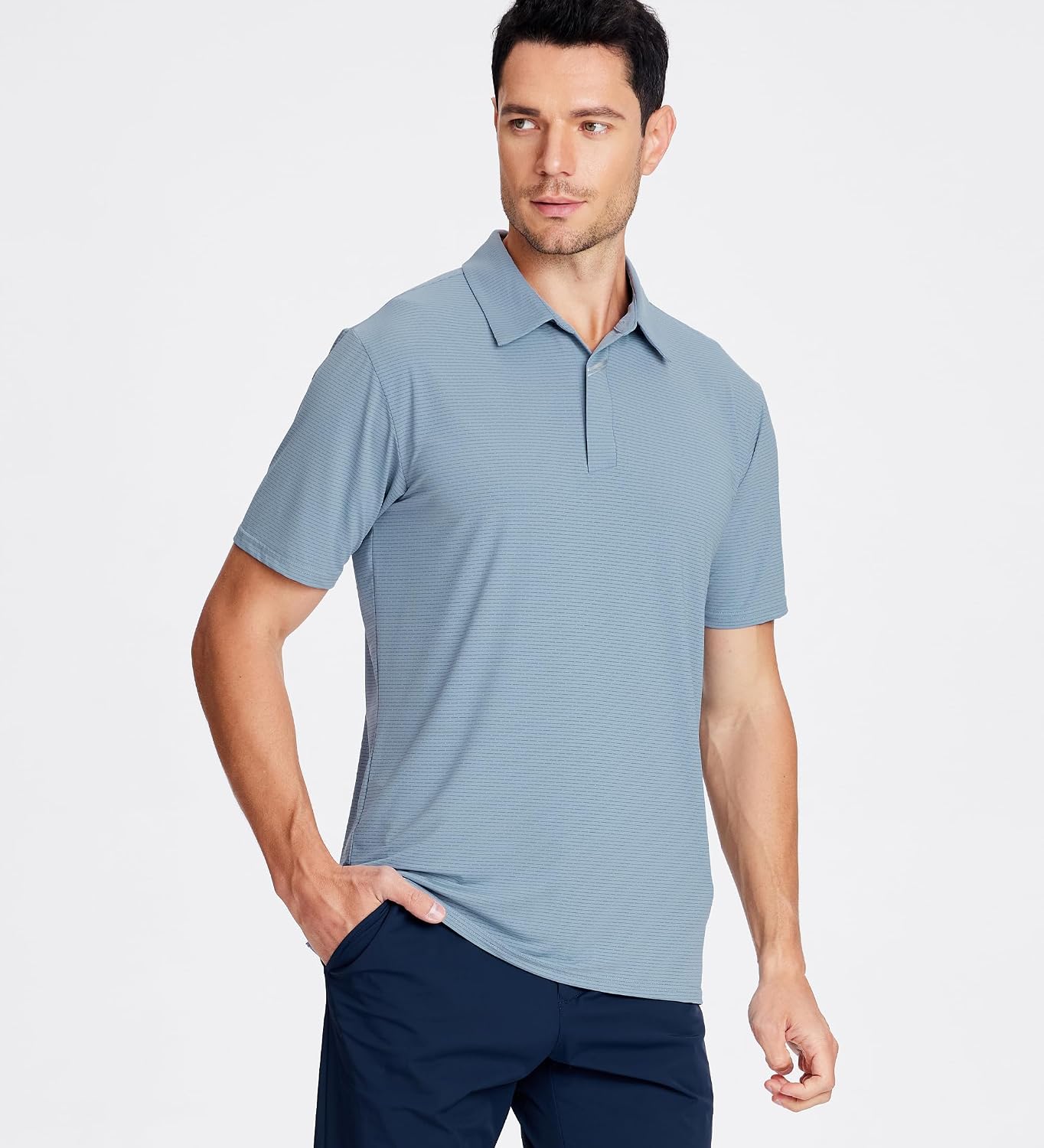 HOTEsabel.C Jacquard Golf Shirts for Men Dry Fit Short Sleeve Collared Polo | Moisture Wicking, Athletic Fit, 4-Way Stretch for Comfort, Wrinkle Free, Lightweight, Ideal for Golf, Casual & Work Wear