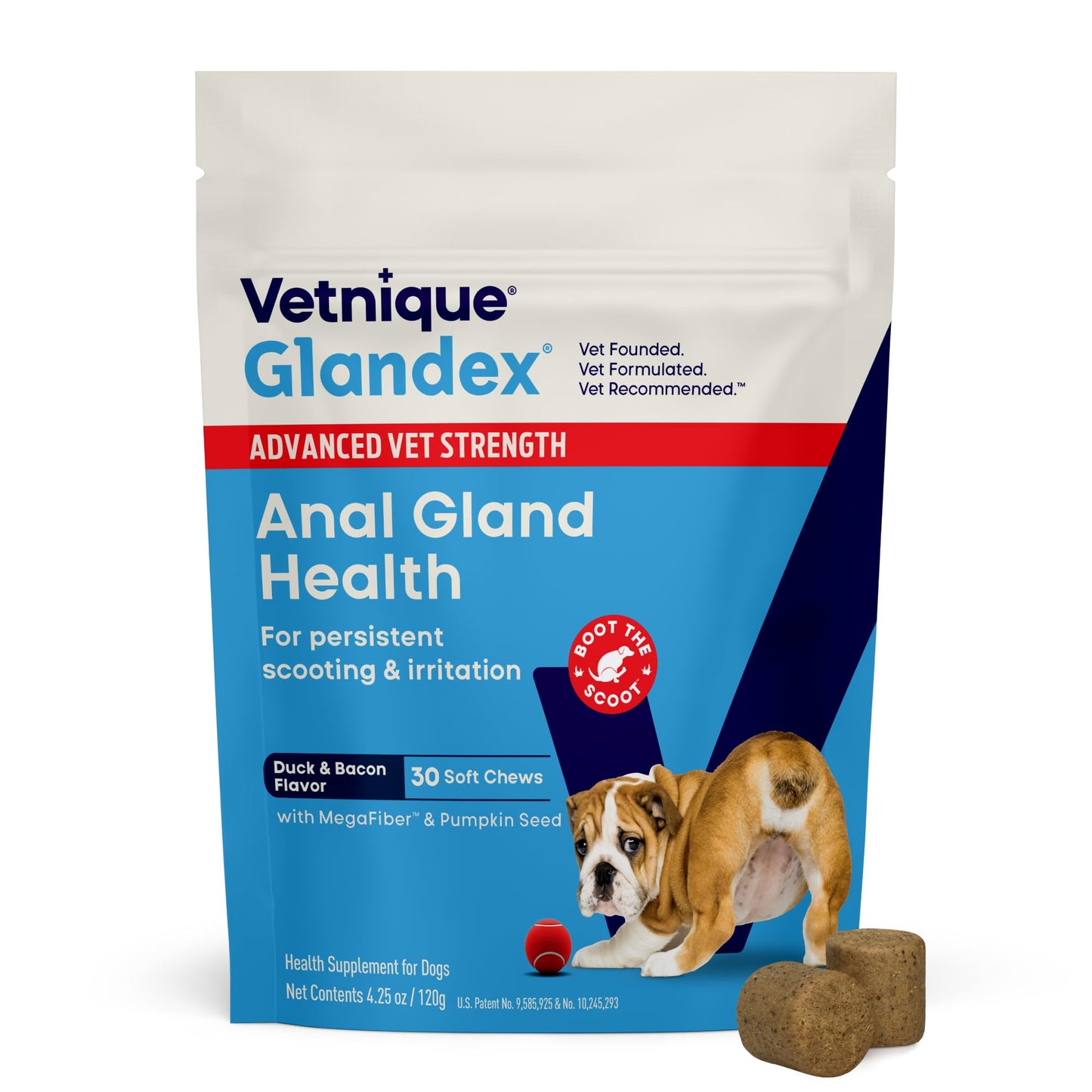 HOTVetnique Glandex for Dogs Anal Gland Chews 120ct, Pumpkin/Digestive Enzymes | Anal Gland Dog Treats, Boot the Scoot + Fishy Odor Support, Fiber, Probiotics, Quercetin + Apple Pectin, Peanut Butter