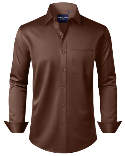 HOTAlimens & Gentle Men's Dress Shirts Long Sleeve Wrinkle-Free Stretch Shirts Solid Formal Button Down Shirt with Pocket