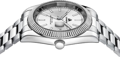 HOTLN LENQIN Mens Watches Waterproof Stainless Steel Watch for Men Analog Quartz Fashion Business Designer Wristwatch