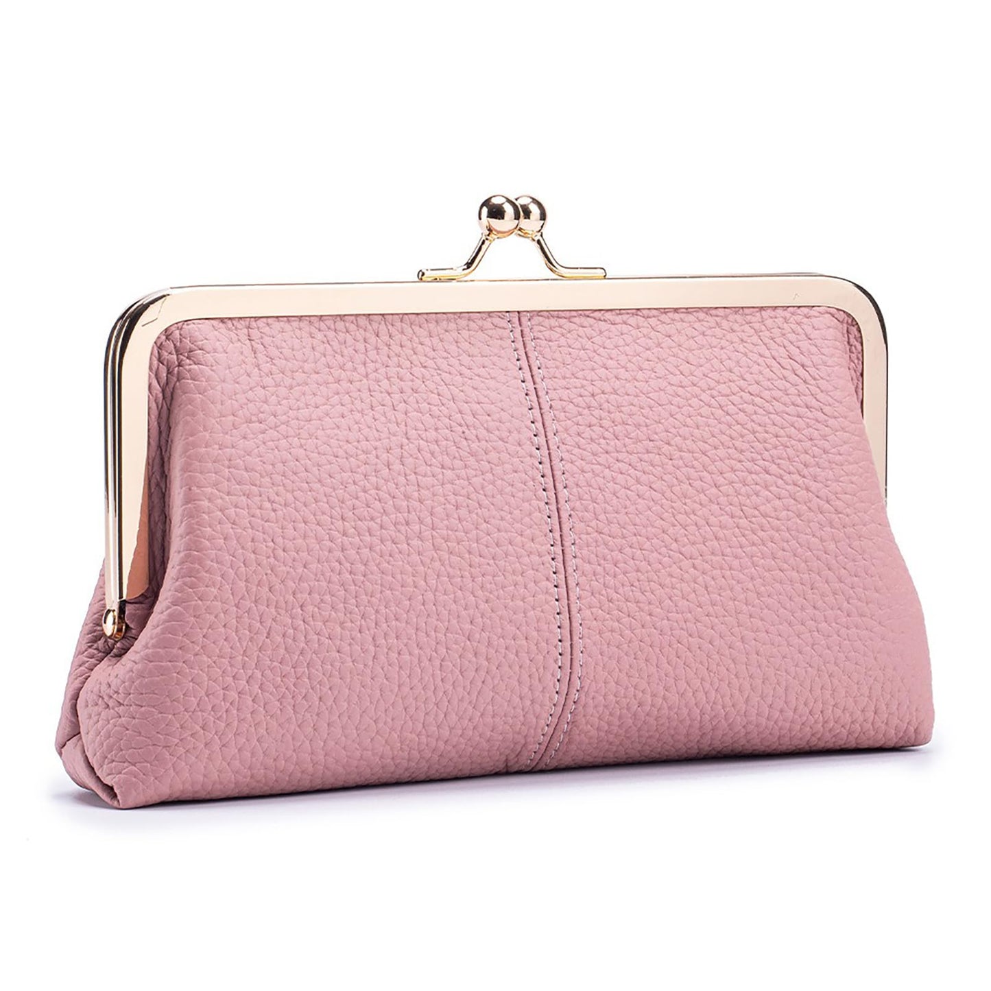 HOTVintage Kiss Lock Leather Wallet for Women, Clutch, Orange | Genuine Leather, Multi-card Slots Card Holder Clutch Purse Travel Wallet