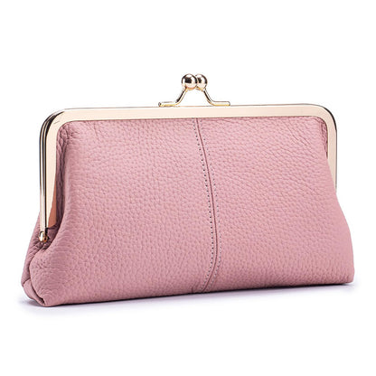 HOTVintage Kiss Lock Leather Wallet for Women, Clutch, Orange | Genuine Leather, Multi-card Slots Card Holder Clutch Purse Travel Wallet