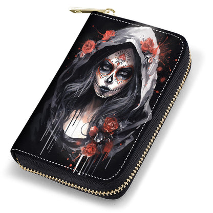 HOTCredit Card Holder Wallets for Women, RFID Blocking Small Leather Card Case Wallet with Zipper Accordion Wallets, Floral Quote Bible Verse Psalm 46:10