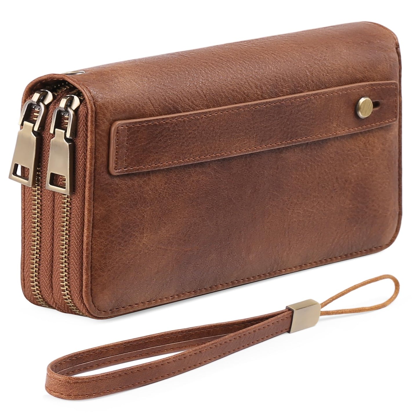 HOTGAEKEAO Wallet for Women Clutch RFID Blocking Wristlet Leather Purse Large Capacity Credit Card Holder with Grip Hand Strap