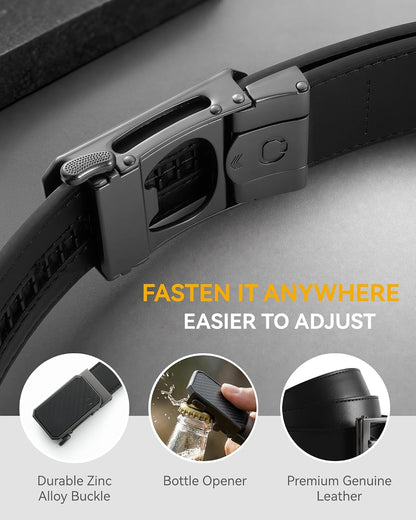 HOTCHAOREN Ratchet Belt Men - 35mm Mens Belt Leather for Casual Jeans - Versatile Fit, Customizable Style