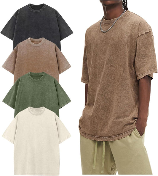 HOTArssm Oversized Tshirts for Men Acid Wash Loose Fit Vintage Cotton Heavyweight T Shirts Baggy Tees