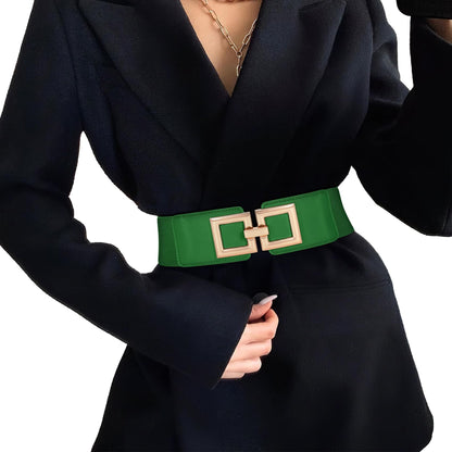 HOTWide Belts for Women Fashion Elastic Belt for Dresses Vintage Waist Belt Ladies Stretchy Belt Gold Buckle