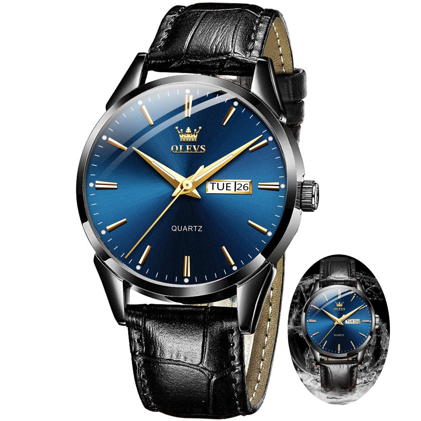 HOTOLEVS Mens Watch Brown Leather Band Dress Watch for Men Quartz Waterproof Men's Wrist Watch 38MM Gold Case Easy to Read Day Date Business Casual Men Watches Gifts for Him Relojes para Hombres