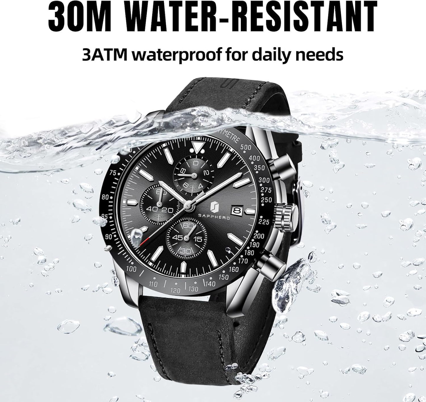 HOTBENYAR Watch for Men Analog Quartz Chronograph Waterproof Luminous Designer Mens Wrist Watches Business Work Sport Casual Dress Watch with Silicone Strap Elegant Gifts for Men