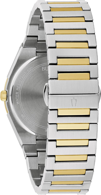 HOTBulova Mens Dress Classic Quartz Two Tone Stainless Steel Watch, Patterned Dial, 39mm