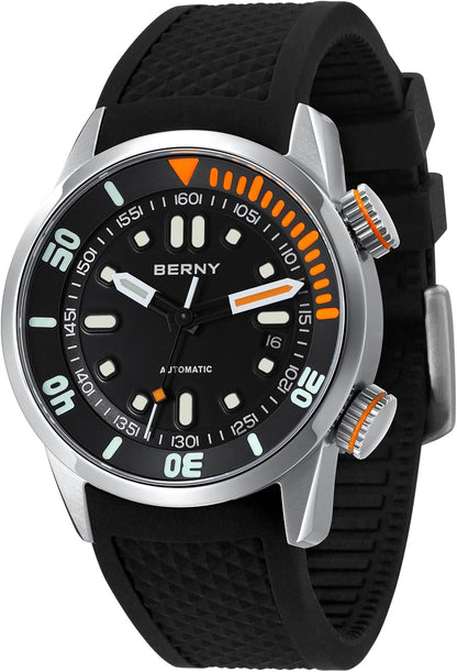 HOTBERNY Men's Dive Watch, Fashion Mechanical Automatic Watches for Men, 20AMT Waterproof Male Wrist Watch, Super Luminous Sapphire Glass Comfortable Silicone Watch Band Luxury Birthday Presents
