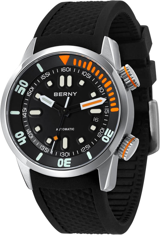HOTBERNY Men's Dive Watch, Fashion Mechanical Automatic Watches for Men, 20AMT Waterproof Male Wrist Watch, Super Luminous Sapphire Glass Comfortable Silicone Watch Band Luxury Birthday Presents