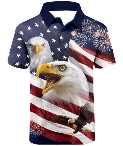 HOTV VALANCH Mens American Falg Polo Shirts Short Sleeve Performance Patriotic Shirt Funny Golf Shirt