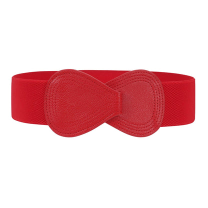 HOTWHIPPY Women Wide Elastic Belt Ladies Stretch Dress Belt Fashion Waistband with 8-shaped Interlock Leather Buckle