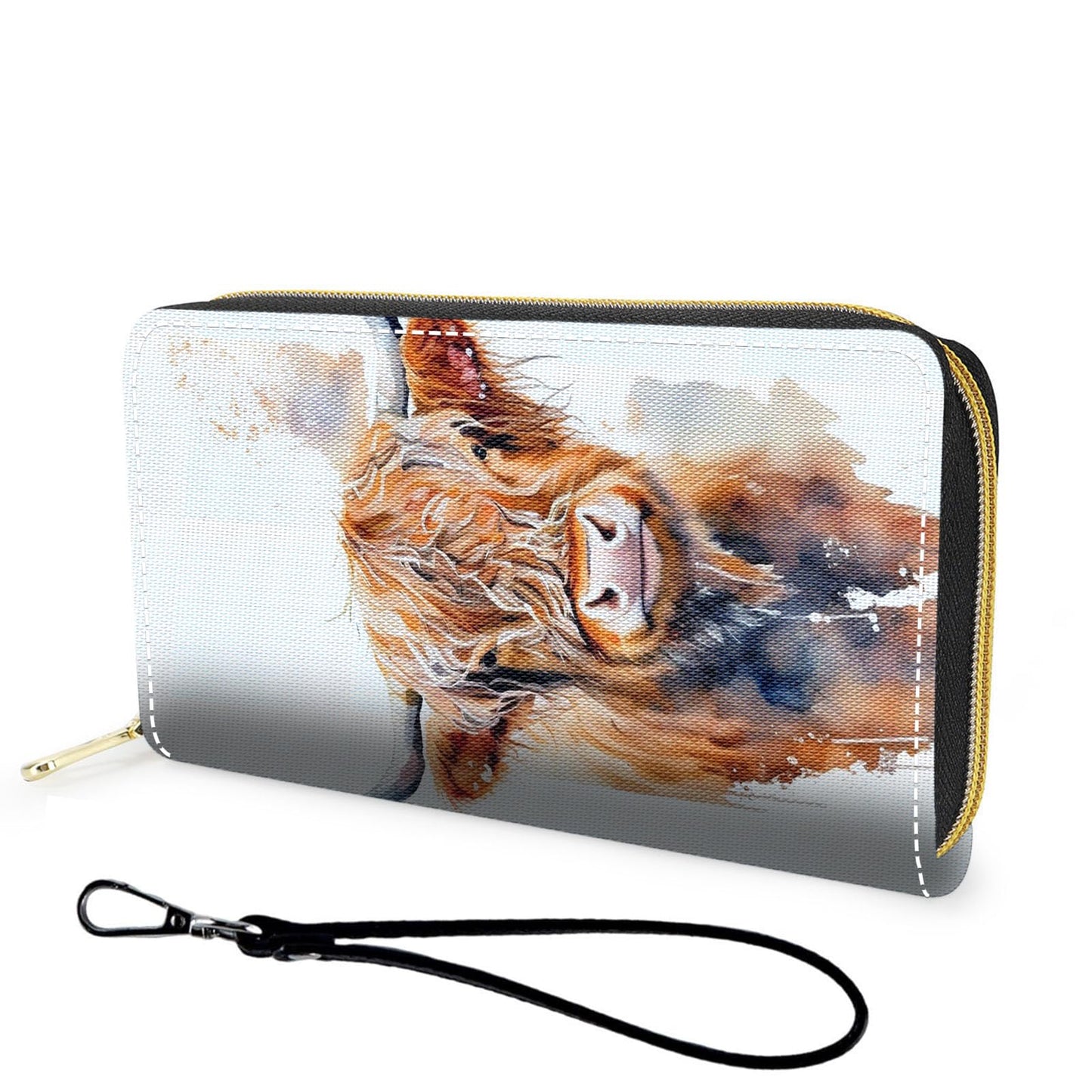HOTWallet,Large Capacity RFID Blocking Leather Wallet, Durable Smooth Zipper Clutch,Unisex Travel Wallet for Cards,Cash,and Coins - Black Cat and Flowers