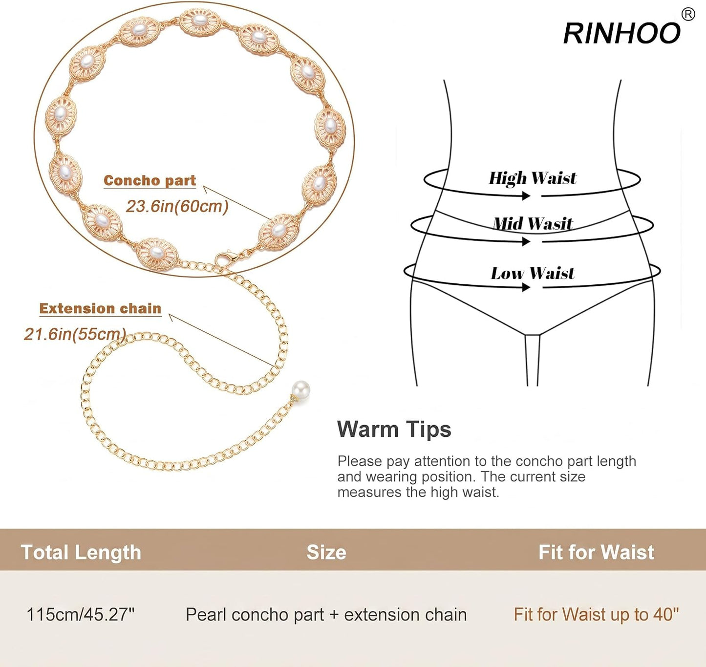 HOTRINHOO Metal Waist Chain Belt for Women Cowgirl Chain Concho Belts for Dresses Jeans Country Concert Outfit
